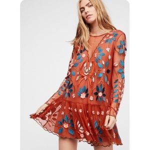 RARE 🔥Free People Hearts Are Wild embroidered Mini Dress